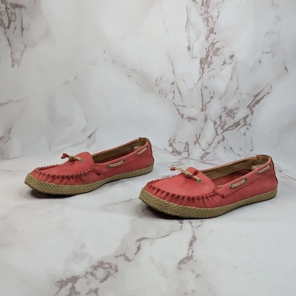 Ugg Shoes Women 11 Pink Slip On Mocassin Espadrille Loafer Tomato Flats Leather